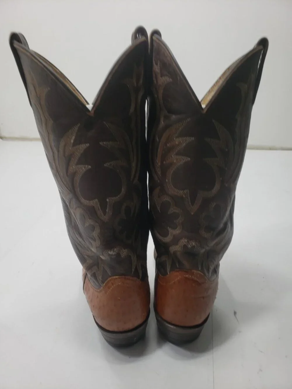 Vintage Dan Post P1851 Men's 9D Full Quill Ostrich Leather Cowboy Boots Brown